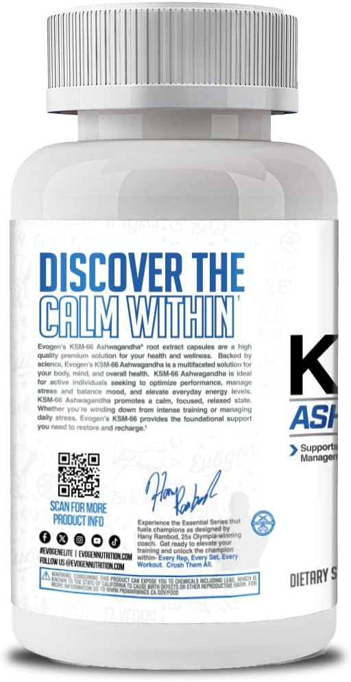 Evogen KSM-66 Ashwagandha 600mg | 60 Capsules | Clinically studied adaptogen for stress relief, restful sleep, focus, mood balance and recovery