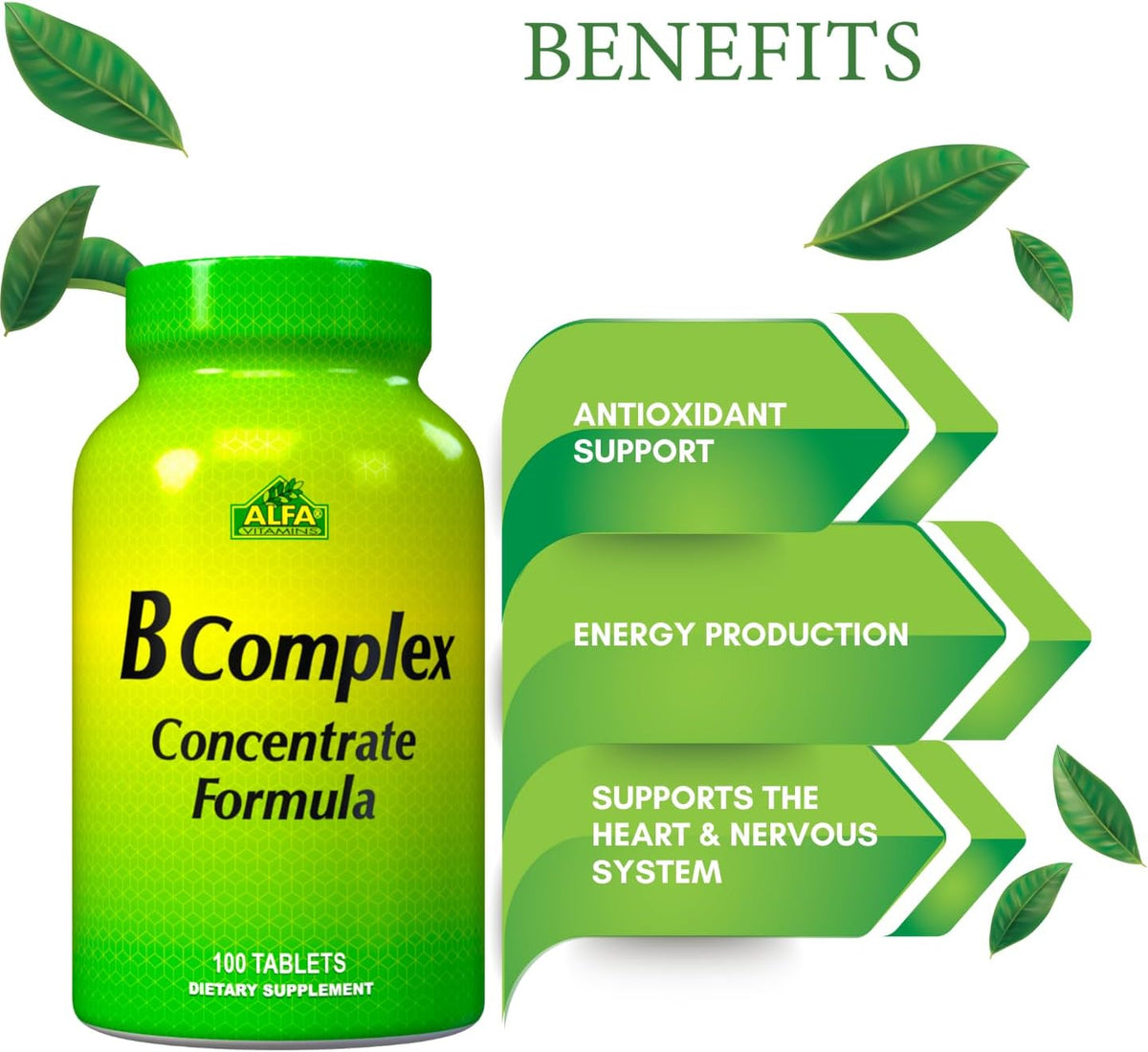 ALFA VITAMINS B Complex Formula - Daily Nutritional Supplement - B Vitamins for a Healthier Heart and Nervous System, and Natural Energy Increase - 100 Tablets
