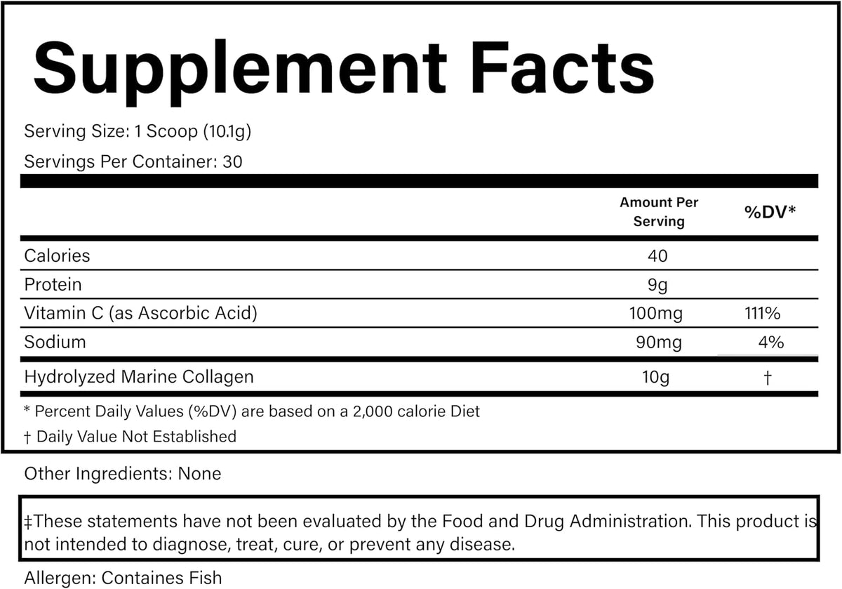 PURE® Hydrolyzed Marine Collagen Powder - 10g Collagen per Serving - 30 Servings Unflavored - with 100mg Vitamin C for Maximum Absorption - Skin, Hair, Nail & Joint Support - Non-GMO, Made in USA