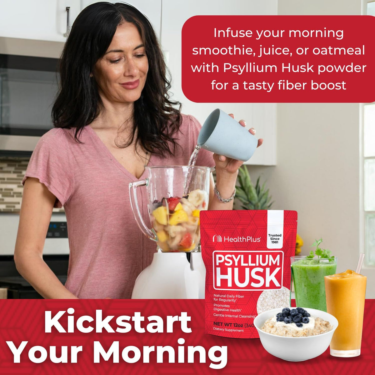 Health Plus Daily Psyllium Husk Fiber, 24 oz, 96 Servings | Pure psyllium husk fiber supplement; helps with occasional constipation, supports daily regularity, and keto baking uses