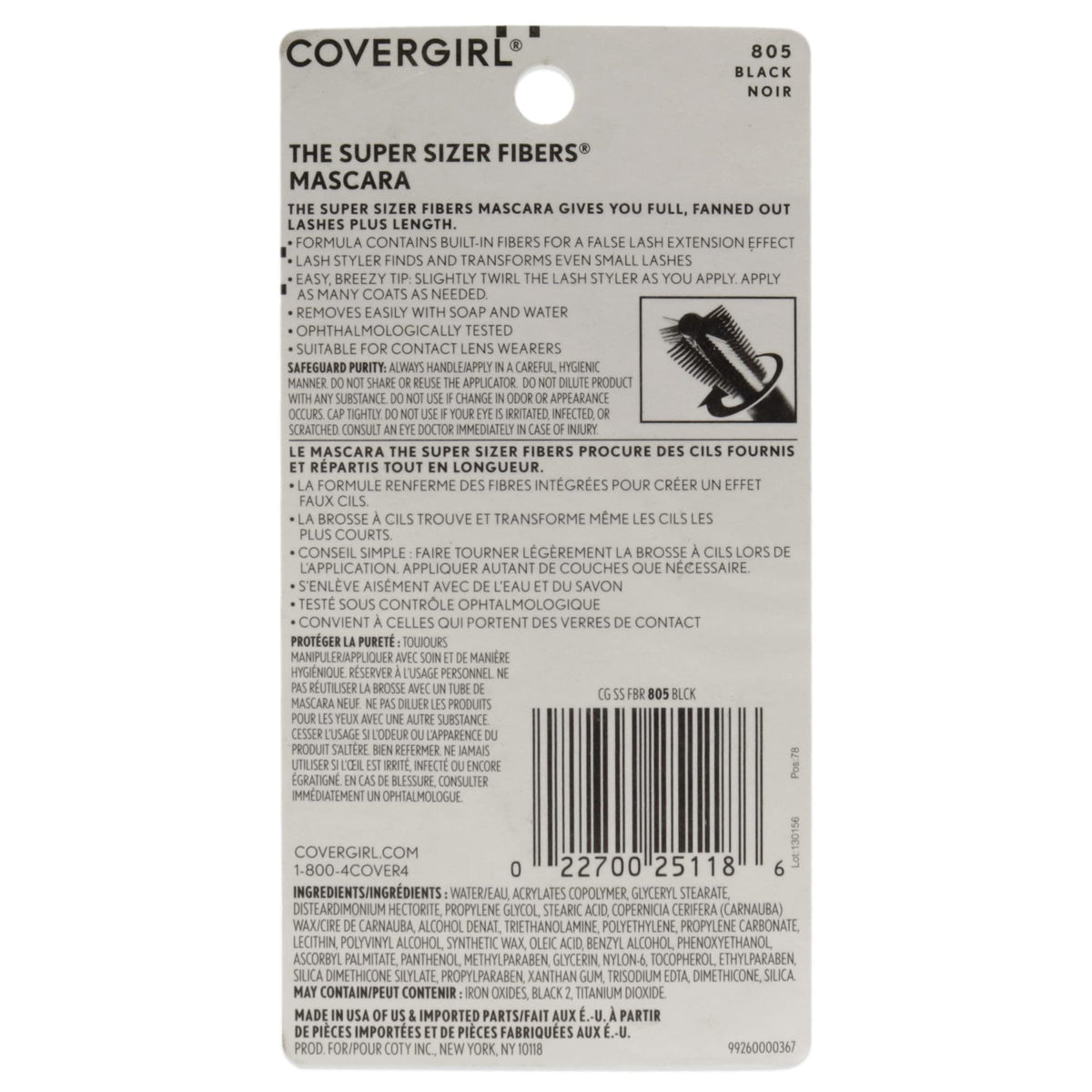 COVERGIRL Super Sizer Fibers Mascara, Black 805, 0.35 Ounce (Packaging May Vary) Volumizing Mascara with Brush COVERGIRLBuy Supplements Australia