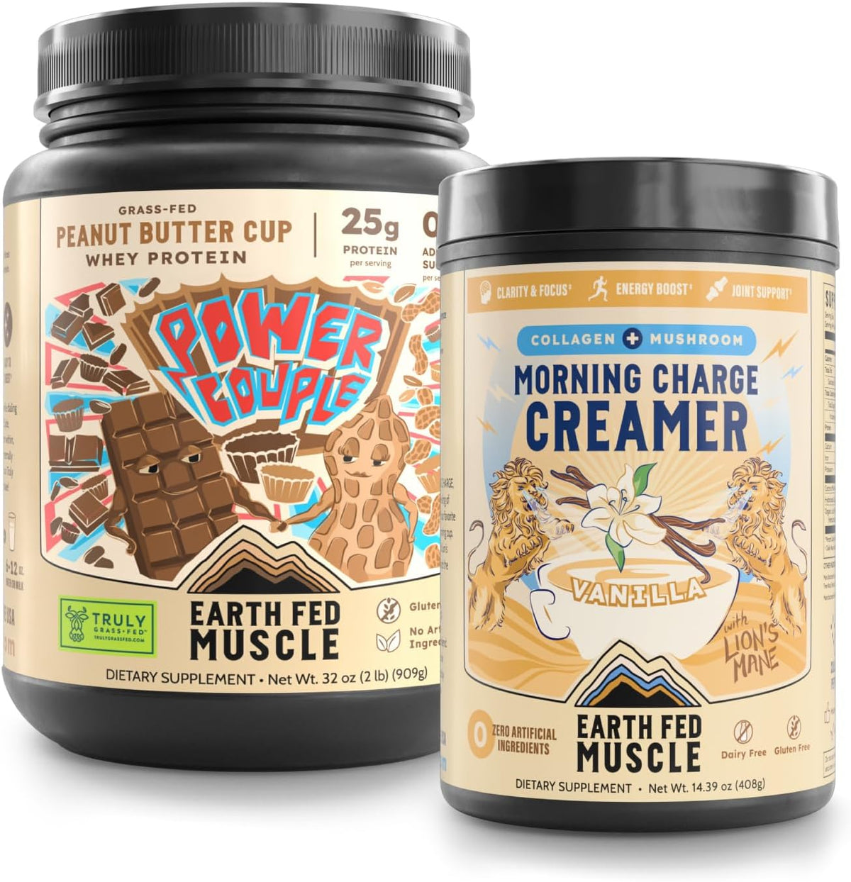 Earth Fed Muscle Chocolate Peanut Butter Whey & Morning Charge Supernutrient Bundle