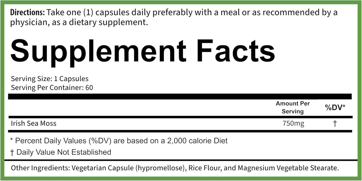 PURE® Irish Sea Moss 750mg - 60 Organic Capsules - Wildcrafted North Atlantic Superfood with 92 Essential Minerals - Thyroid, Immune & Energy Support - Made in the USA