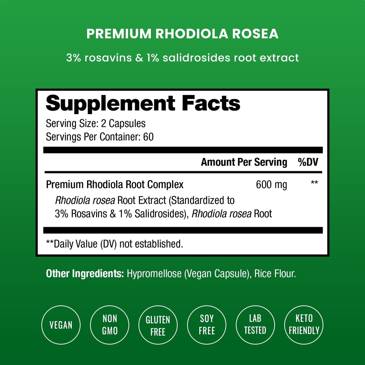 Rhodiola Rosea Supplement 600mg | 120 Vegan Capsules | Rhodiola Rosea Extract for Energy, Stress Relief, Mood and Focus | Adaptogenic Root with Rosavin & Salidrosides | 300mg Pills by NutraChamps