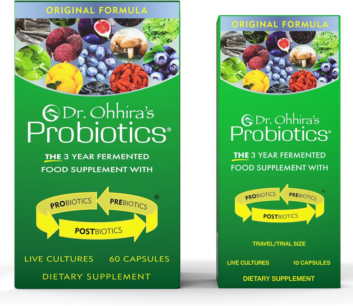 Dr. Ohhira's Probiotics, Original Formula, 60 Caps with Bonus 10 Capsule Travel Pack - 13 Probiotic Strains with Prebiotics and Postbiotics