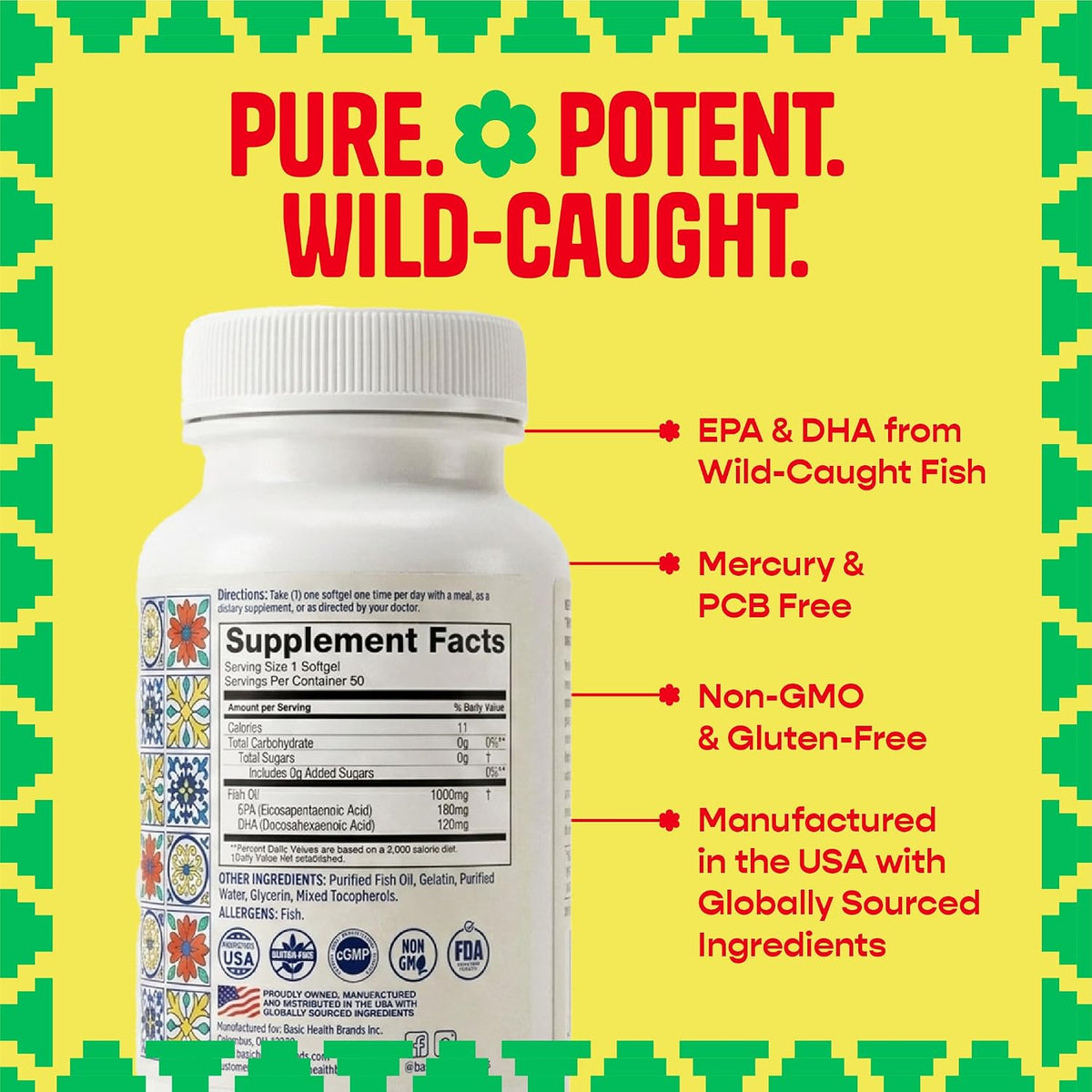 Pura Salud Omega 3 Fish Oil 1000mg | EPA DHA, Brain Support, Heart Support