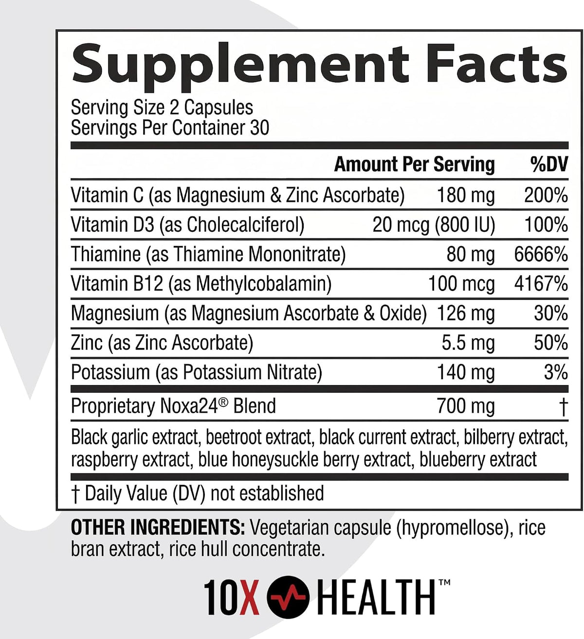 10X Health Nitric Oxide Supplement - 60 Vegan Capsules | Beetroot Extract Supplement: Beetroot Extract & Noxa24, 24-Hour Circulation Support, Vegan