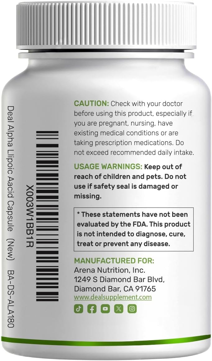 Alpha Lipoic Acid 1,000mg, 180 Veggie Capsules – 50/50 R-ALA & S-ALA for Max Bioavailability – Antioxidant Supplement – Energy & Nervous System Support – Non-GMO - PrimeBioHealth - canada supplements