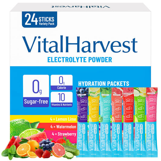 24 Sticks Electrolytes Powder Packets 7 Flavors Sugar Free Hydration Packets Liquid Daily IV Drink Mix, Low Sodium, Lemon Lime, Watermelon, Strawberry, Grape - PrimeBioHealth - canada supplements