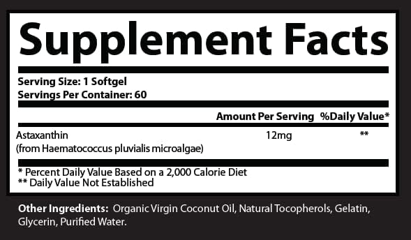 Research Labs Triple Strength Natural Astaxanthin 12mg Softgels + Extra Bottle Organic Coconut Oil for Enhanced Absorption Powerful Antioxidant Supports Eye Joint & Heart Health 120 Total Softgels