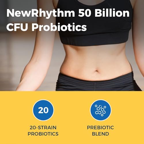 NewRhythm Probiotics Bundle, 50 Billion CFU 20 Strains and Akkermansia Muciniphila 200B TFU, Digestive Health and Immune Health, Booster Gut Lining Repair, 60 Veggie Capsules