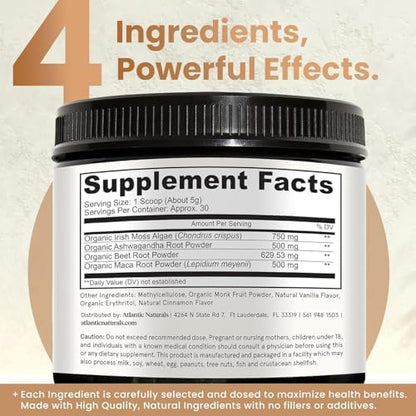 Atlantic Naturals Sea Moss Superfood Bundle - Sea Moss with Shilajit 5-in-1 Capsules & Sea Moss Powder with Ashwagandha, Beet Root & Maca Root - Enhanced Vitality, Skin & Athletic Support 60 ct & 150g
