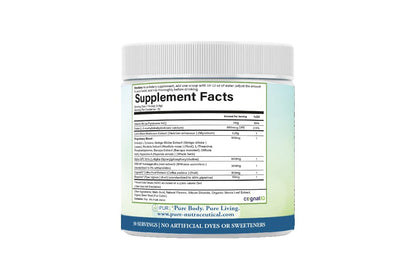 PURE® Healthy Brain Nootropic Powder - 30 Servings - 1.25g Lion’s Mane, 600mg Alpha-GPC & KSM-66® Ashwagandha - Cognitive Support for Memory, Focus & Stress Relief - 144 Grams, Mango Flavor!
