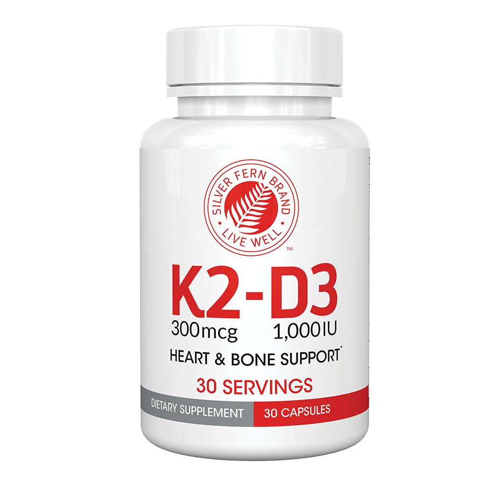 Silver Fern Vitamin K2-D3 Supplement Brand - Natural, Non-Synthetic - K2-7 | Menaquinone-7 (MK-7) - D3 as cholecalciferol - Bone, Heart & Energy Support (1 Bottle - 30 Capsules - 30 Servings)