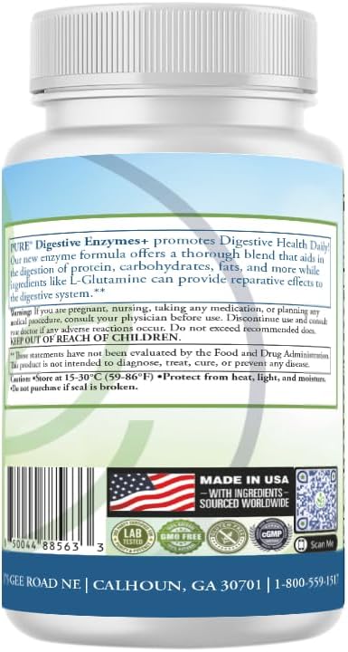 PURE® Digestive Enzymes+ with Probiotics - 60 Capsules - Advanced Gut Health & Bloat Relief - Full Spectrum Enzyme Blend for Protein, Carb & Fat Digestion - Made in USA