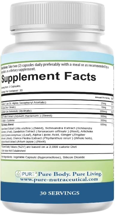 PURE® Advanced Liver Formula - 60 Vegetable Capsules, 30 Servings - High Potency Milk Thistle & NAC Detox Supplement - Liver Repair & Protection with Selenium, Zinc & Artichoke - Made in USA