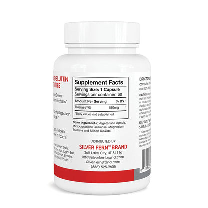Silver Fern Gluten Comfort with Tolerase G - 1 Bottle - 60 Capsules | Digestive Enzyme Made Specifically to Break Down and Digest Gluten Protein