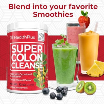 Health Plus Super Colon Cleanse Powder with Senna Leaf & Psyllium, 12 oz | Contains senna leaf, psyllium husk, and fennel seed, 68 servings; may support occasional constipation relief and cleansing