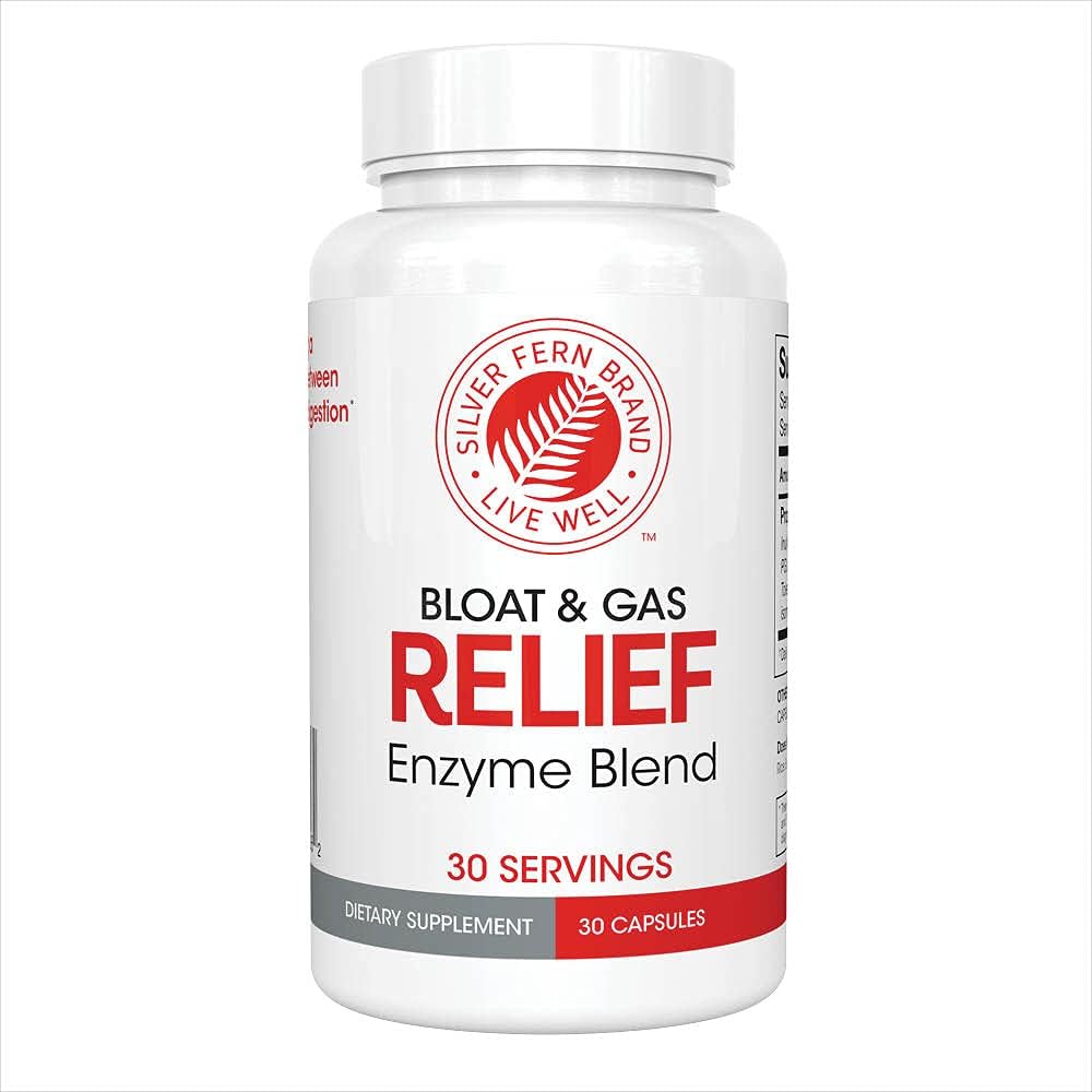 Silver Fern Bloat & Gas Relief Digestive Enzyme Blend 1 Bottle 30 Servings | FODMAP & Bloating Digestion Supplement with Tolerase L, Pectinase & More (1 Bottle)