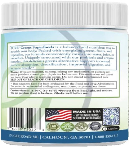 PURE® Greens Superfoods Powder - 30 Servings - 5300mg Raw Organic Greens & 1000mg Antioxidant Blend - with Probiotics & Digestive Enzymes - Wheatgrass, Spirulina & Chlorella - Lemon Lime Flavor