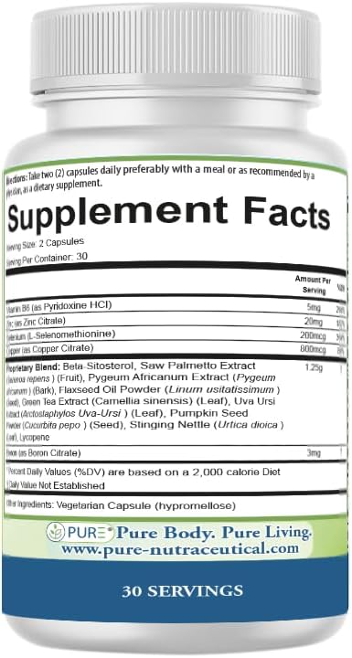 PURE® Prostate Care Formula - 60 Capsules, 30 Servings - Advanced Support for Urinary Flow & Bladder Health - Saw Palmetto, Beta-Sitosterol, Zinc & Lycopene Complex - Made in USA