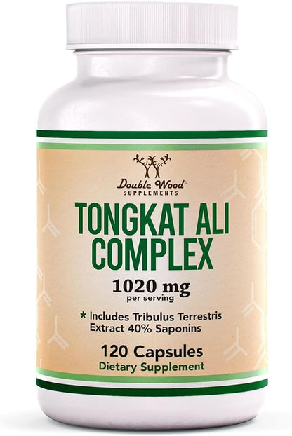 Tongkat Ali Extract - Ultra High Potency 200:1 - for Men (Longjack) Eurycoma Longifolia, 1000mg per Serving, 120 Capsules - with 20mg Tribulus Terrestris (Third Party Tested) by Double Wood
