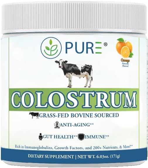 PURE® Grass-Fed Colostrum Powder - 90 Servings - 1000mg Bovine Colostrum per Scoop - Rich in Natural Bioactive Compounds & Growth Factors - Gut Health, Vitality & Wellness Support - Made in USA
