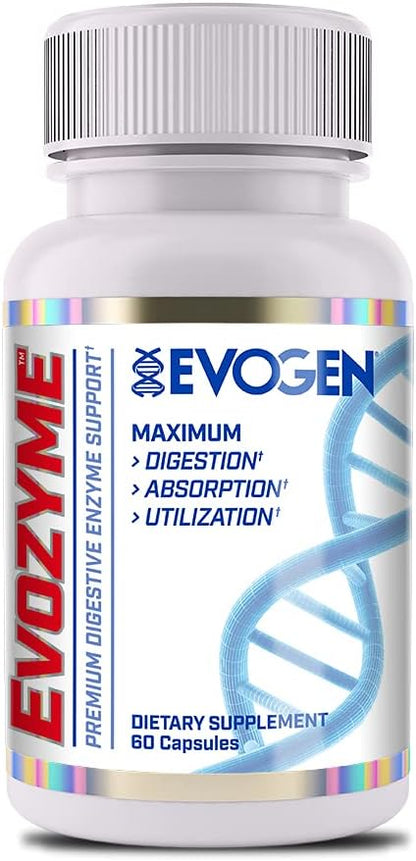 Evogen Evozyme Digestive Enzymes | Gut Health | 60 Capsules | Protease, lactase, amylase and lipase to break down proteins, carbs and fats for absorption and bloating relief