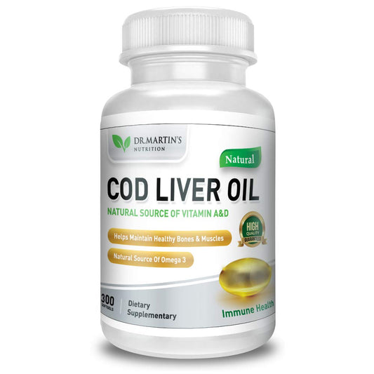 COD Liver Oil | 300 Softgels | Natural Source of Omega 3 Fatty Acids | Triple Strength | Best Immune Health, Healthy Bones & Muscle Dietary Supplement | DR. MARTIN'S NUTRITIONBuy Supplements Australia