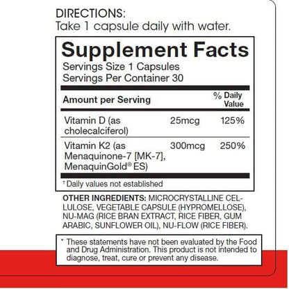 Silver Fern Vitamin K2-D3 Supplement Brand - Natural, Non-Synthetic - K2-7 | Menaquinone-7 (MK-7) - D3 as cholecalciferol - Bone, Heart & Energy Support (1 Bottle - 30 Capsules - 30 Servings)