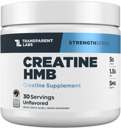 Transparent Labs Grass-Fed Whey Protein Isolate (30 Servings, Strawberry Milkshake) & Creatine HMB (30 Servings, Unflavored)