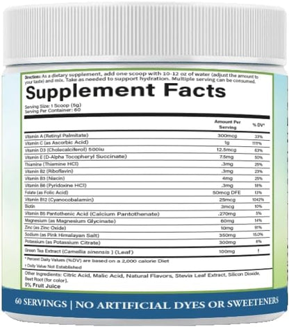 PURE® Hydravite Electrolyte & Vitamin Powder - 60 Servings - Strawberry Flavor - B-Complex & Vitamin C Hydration Multiplier for Energy & Muscle Recovery - Sugar Free - Made in USA