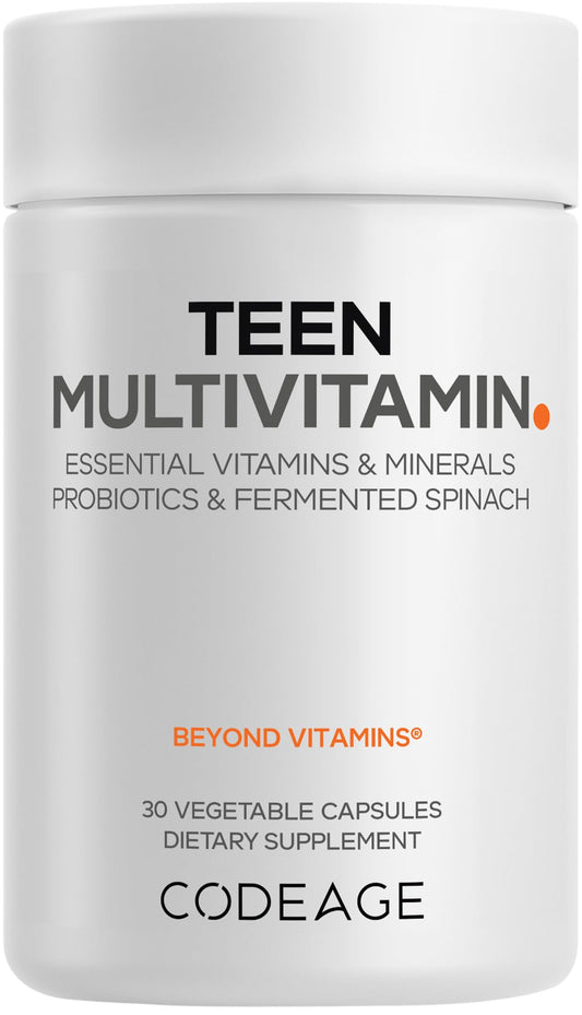 Codeage Teen Multivitamin - Vitamins A, C, D3, B6, B12, Folate, Zinc, Magnesium, Iron, Probiotics, Fermented Spinach - Multivitamins for Teenage Boys and Girls - Non-GMO, Gluten-Free - 30 Capsules CodeageBuy Supplements Australia