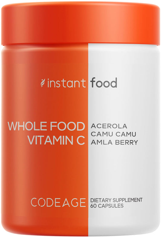 Codeage Whole Food Vitamin C Supplement - Acerola Cherry, Camu Camu, Amla Berry & Rose HIPS Blend - Citrus Bioflavonoids - Instantfood Energy Vitamins - 500mg Vitamin C Pills - Non-GMO - 60 Capsules CodeageBuy Supplements Australia