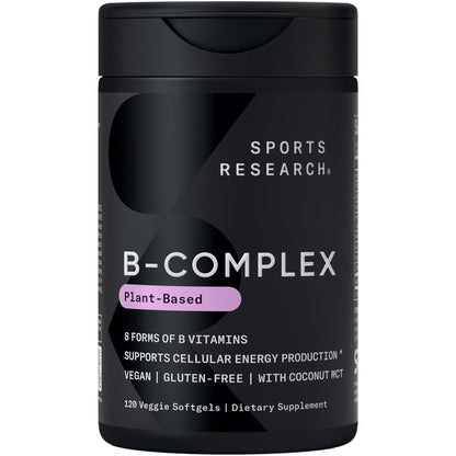Sports Research® Vitamin B-Complex - Full Spectrum of B Vitamins with Methylated B12 & Folate - Gluten Free · Plant-Based · Non-GMO · Vegan-Friendly Formula - 120 Veggie Softgels