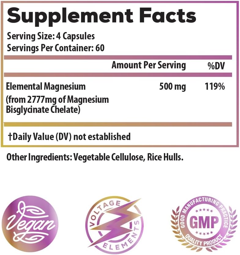 High Potency Magnesium Bisglycinate Chelate 2700mg – Magnesium Supplement for Relaxation, Sleep & Muscle Recovery – Elemental Magnesium 500mg – Vegan – 240 Capsules