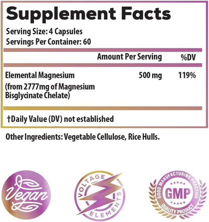 High Potency Magnesium Bisglycinate Chelate 2700mg – Magnesium Supplement for Relaxation, Sleep & Muscle Recovery – Elemental Magnesium 500mg – Vegan – 240 Capsules