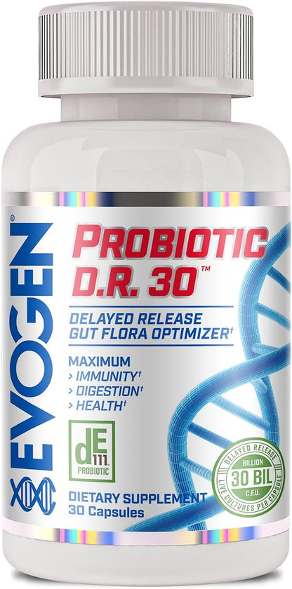Evogen Probiotic D.R. Gut Health | 30 Billion CFUs | 30 Capsules | DE111 clinically researched strain, delayed-release for immunity, digestion and nutrient absorption