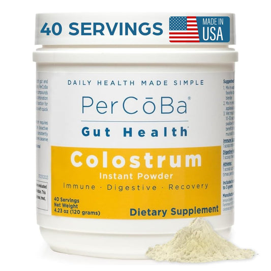 Colostrum Supplement for Gut Health, Bloating, Hair Growth, Muscle Recovery, Immune Support - Unflavored Bovine Colostrum Powder Made in USA, Non-GMO, Gluten Free, 120 Grams Per Serving - 40 Servings PERCOBABuy Supplements Australia