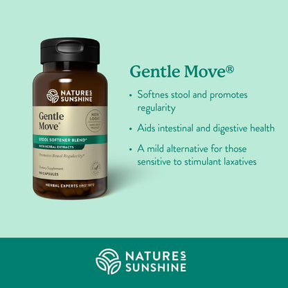 Nature's Sunshine Gentle Move: Experience Daily Digestive Support and Natural Constipation Relief with Natural Fiber for Soft Stools & Regularity, 90 Capsules