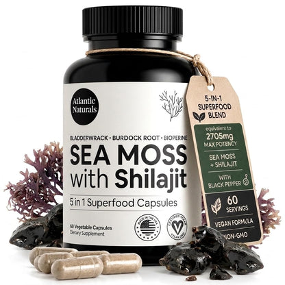 Superfood Organic Irish Sea Moss Capsules - 120 Veggie Capsules | Wildcrafted Organic Sea Moss Supplement for Men & Women | Better Than Sea Moss Gel | Support Immunity & Skin, 1000mg