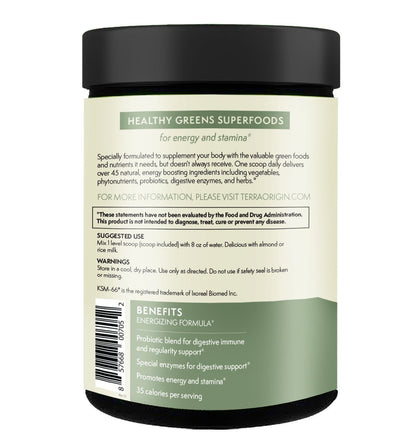 TERRA ORIGIN Superfoods Greens Blend | Organic Vegetable Supplement with Tumeric, Milk Thistle, Green Tea, Chlorella | Non-GMO, Gluten-Free, Vegan | Coffee | 30 Servings