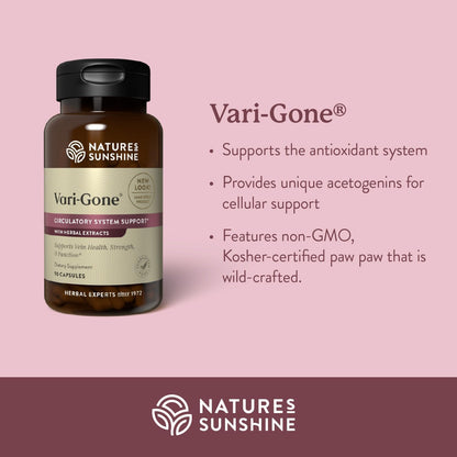 Nature's Sunshine Vari-Gone, 90 Capsules, Varicose Vein Supplements with 7 Powerful Herbs and Nutrients That Support Circulation for Vein Health, Strength, and Function