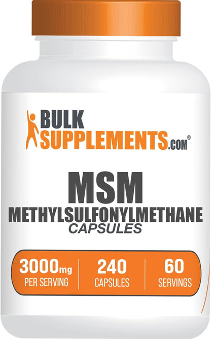 BulkSupplements.com MSM Capsules - Methylsulfonylmethane, MSM 3000mg - Joint Supplements, Gluten Free, 4 Capsules per Serving, 240 Count (Pack of 1)