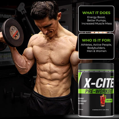 X-CITE Pre-Workout by ATHLEAN-X - Enhanced Formula with Beta-Alanine, Creatine & Caffeine for Ultimate Energy, Endurance, Focus & Muscle Pump, NSF Certified for Sports (Cherry Lemon Ice)