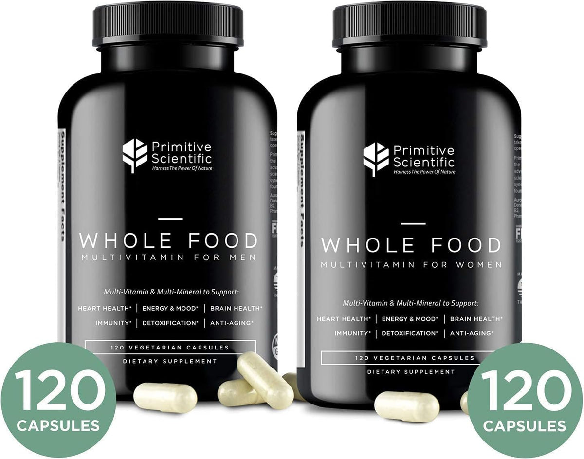Primitive Scientific Whole Food Men & Women’s Supplement for Holistic Health (Bundle) | Women’s Multivitamins (120 Capsules) + Men’s Multivitamins (120 Capsules) |Full-Spectrum, 100% Natural, Non-GMO