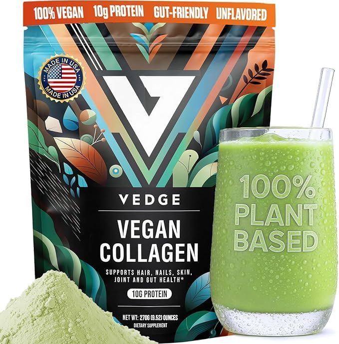 VEDGE Vegan Collagen Powder, Collagen Peptides, Unflavored, 20 Servings | Plant Based Collagen, Peptides From Broccoli And Carrot Supporting Skin, Hair, Nails, And Joint And Gut Health, Vegan Formula