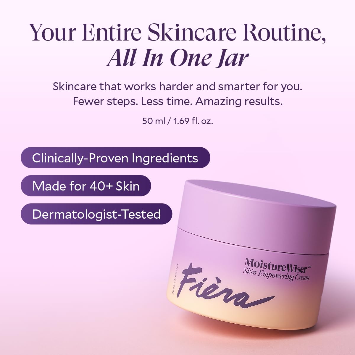 FIÈRA MoistureWiser – Anti-Aging Face Moisturizer for Mature Skin – Hydrating Face Cream with Peptides to Firm & Smooth – Facial Moisturizer, Face Lotion & Skin Care – Day & Night – 1.69 fl oz