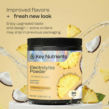 KEY NUTRIENTS Electrolytes Powder Bundle, Refreshing Lemonade 90 Servings Jar + Pineapple Coconut 90 Servings Jar, Sugar Free Hydration Drink Mix with Vitamins & Minerals, No Calories