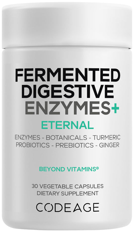 Codeage Fermented Digestive Enzymes Supplement - 14 Digestive Enzymes, Probiotics, Prebiotics, Fermented Botanicals, Plant-Based Multi Pancreatic Enzymes - 1 Capsule a Day - 30 Capsules CodeageBuy Supplements Australia